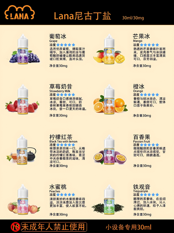 LANA小煙油 拉娜正品涼感丁鹽煙油推薦 30ml/35mg 台灣現貨